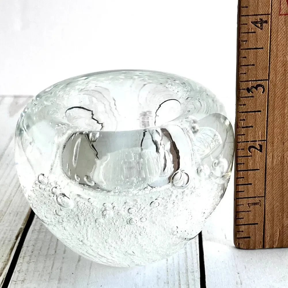 Hand Blown Clear Art Glass Large and Small Bubbles Candle Holder Paperweight